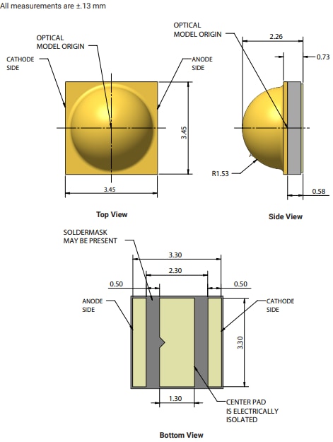 Technische Zeichnung - Cree LED XLamp® XP-G3 Photophyll™ Select S-Line LEDs